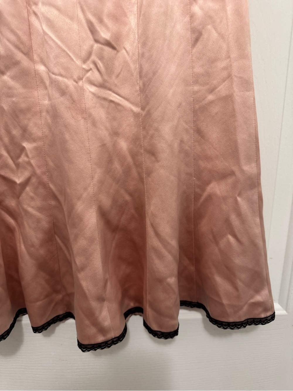 Y2K Style Express Blush Pink A-Line 100% Silk Skirt with Black Trim - Picture 12 of 15